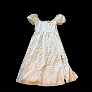 Sugar + Lips White Puff Sleeve Peasant linen Midi Dress – Size XS